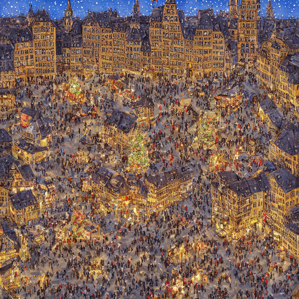AI-generated drawing of Strasbourg France during Christmas season