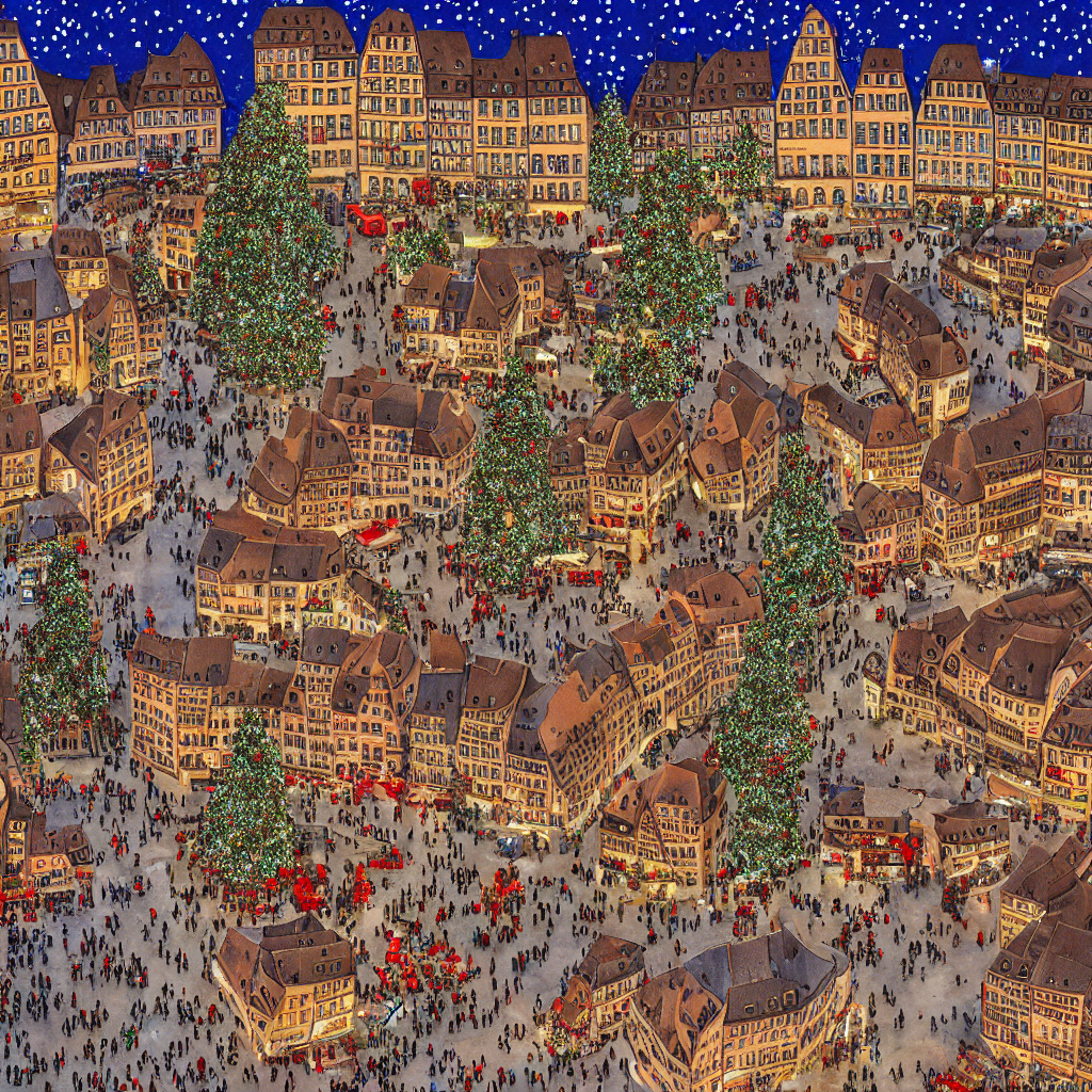 AI-generated drawing of Strasbourg France during Christmas season
